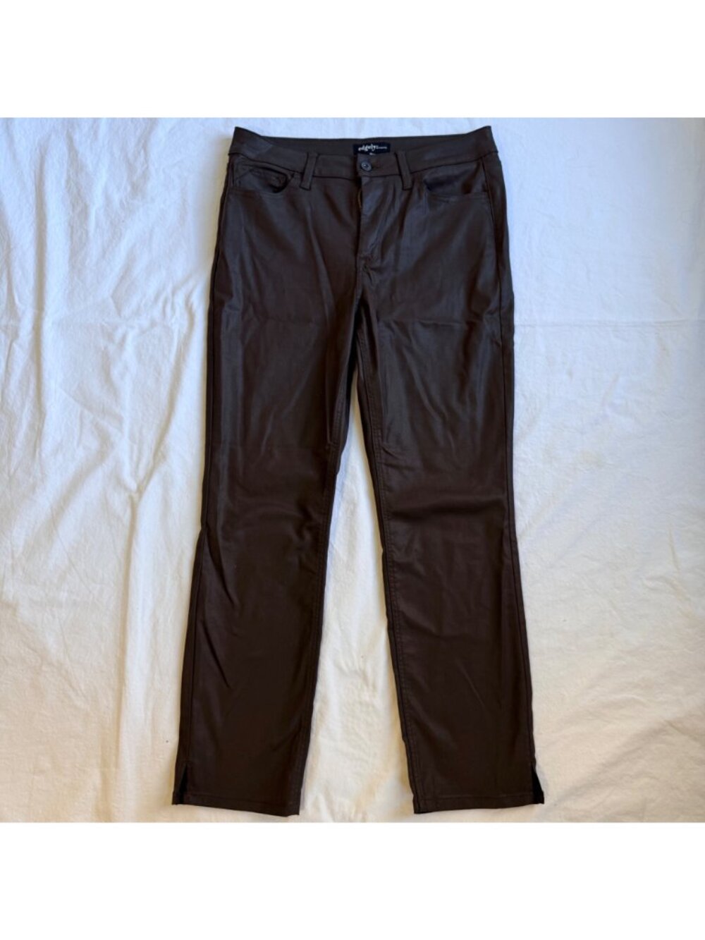 Edgely By Maurices High Rise Brown Coated Slim Straight Brown Jeans 10 Short - Picture 2 of 10